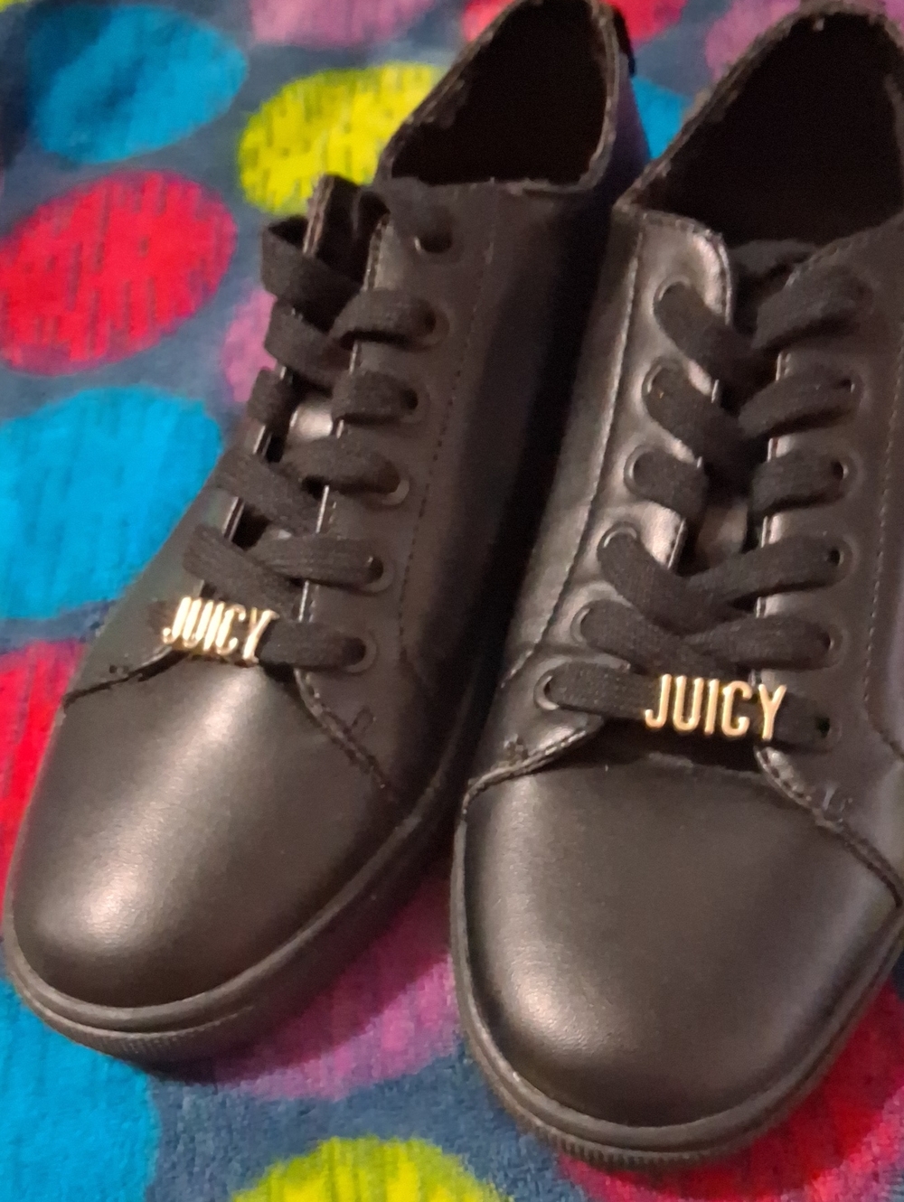 Juicy Couture Black Low-Top Sneakers with Gold 'JUICY' Lace Charms NWOT